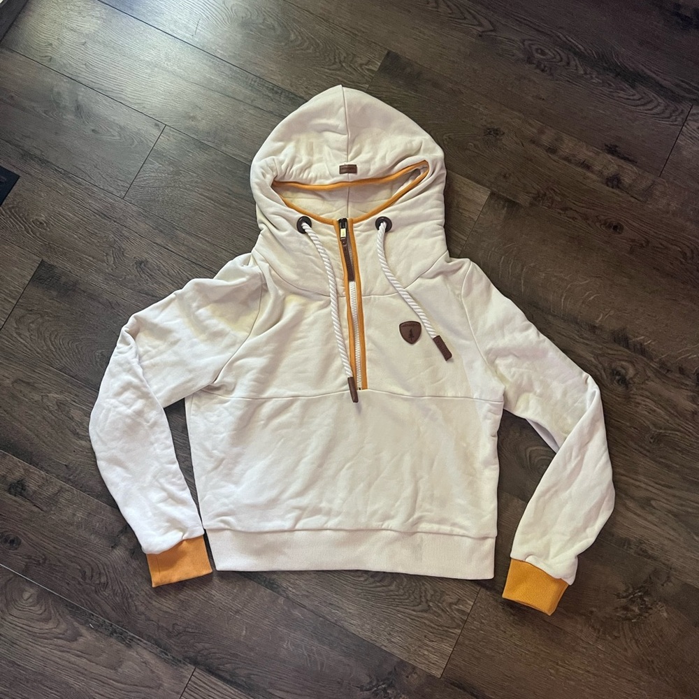 Wanakome Cream Hoodie with Mustard Yellow Accents